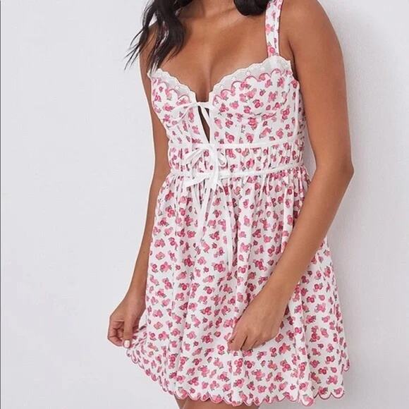 For Love & Lemons NWT Baby Blooms Pink Corset Floral Mini Dress Size XL - Picture 3 of 13